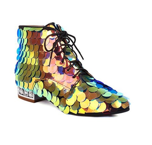 Sparkly Women's Ankle Boots Pointed Toe Lace Up Sequin Party Performance Shoes - Bild 20 von 27