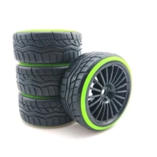 NEW Powerhobby 1/10 Drift Car Mounted Tires / Wheels (4) Green / Black PY759