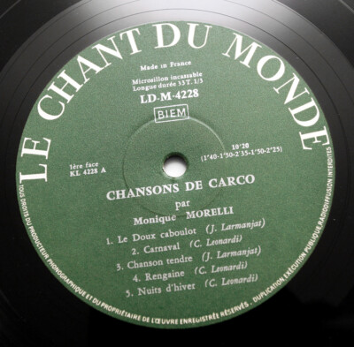 MONIQUE MORELLI chansons de Carco french 1962 ChdM LD-M 4228 vinyl