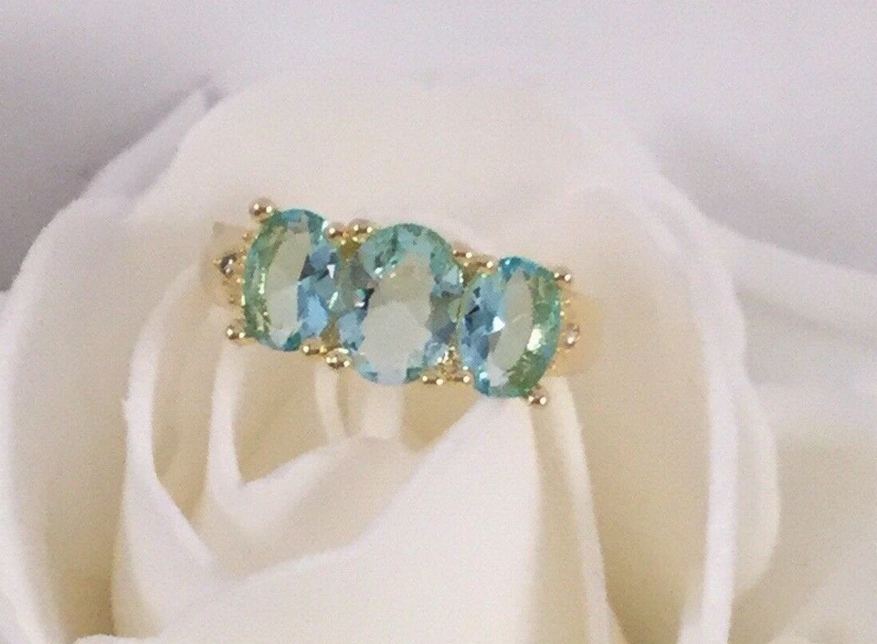 Joyería Vintage Anillo Oro Aguamarinas Zafiros Blancos Antiguo Deco Joyería N Foto 4 de 4