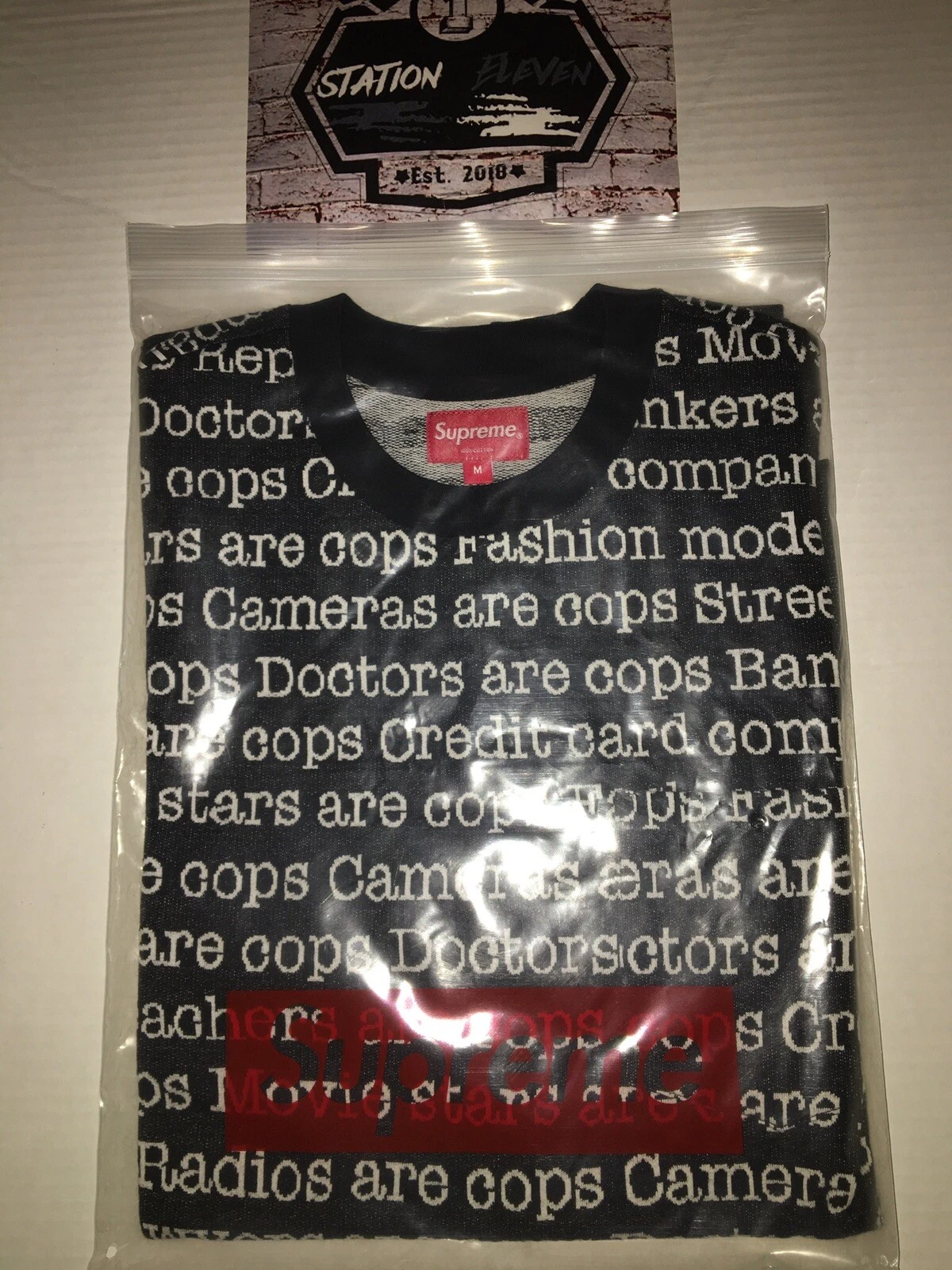 Supreme Cops Jacquard Pocket T Noir Taille Medium Neuf 100% Authentique
