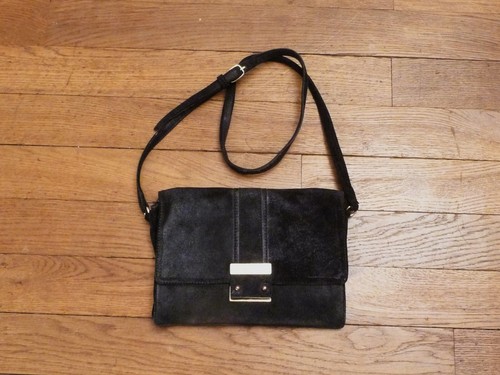 🌼 Sac à Main en Daim Noir avec Rabat Aimanté et Bandoulière- Petite Mendigote