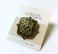 ANTIQUE GOLD COLOR RHINESTONE RING ADJUSTABLE SIZE 7 NICKLE FREE LEAD FREE