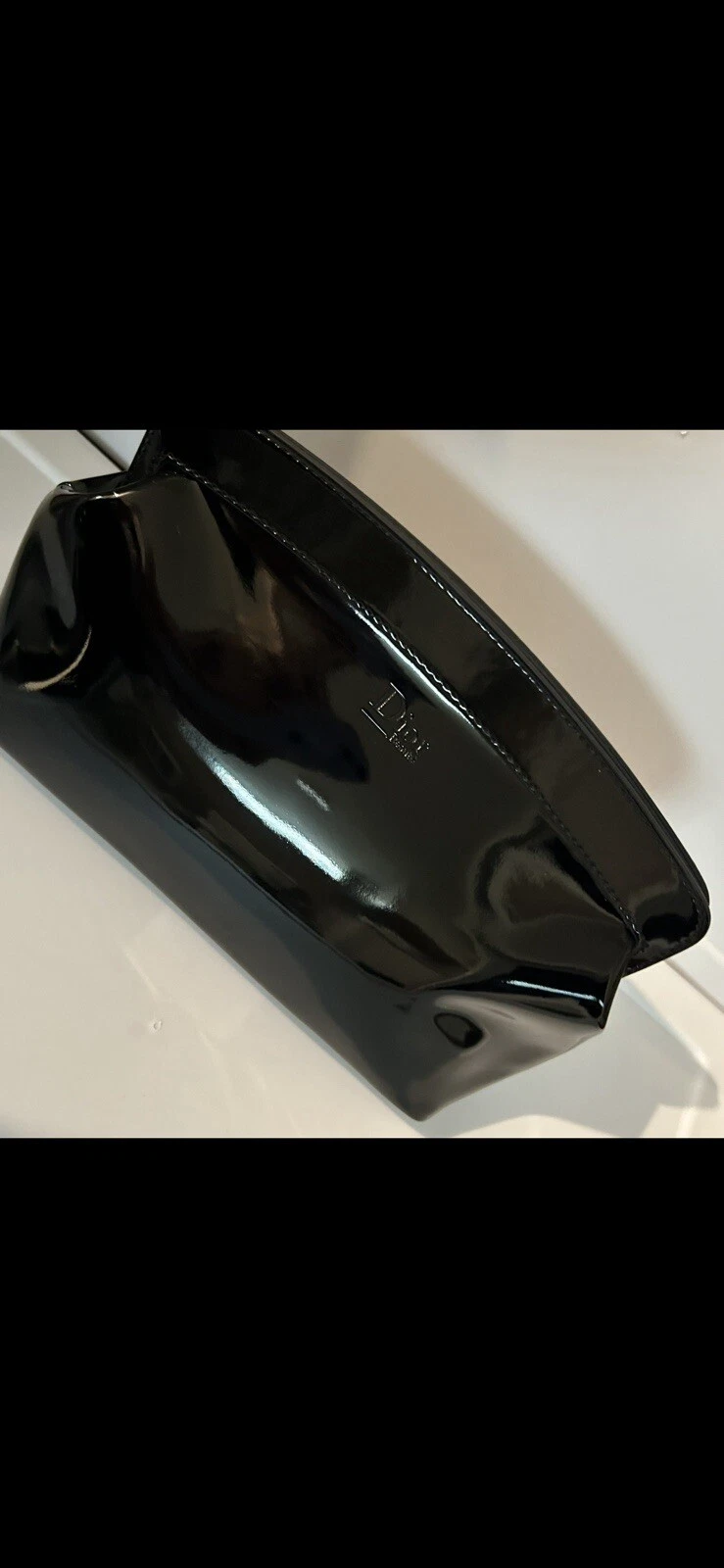Pochette Christian Dior Beaute cuir verni noir avec doublure rouge vintage neuve avec boite