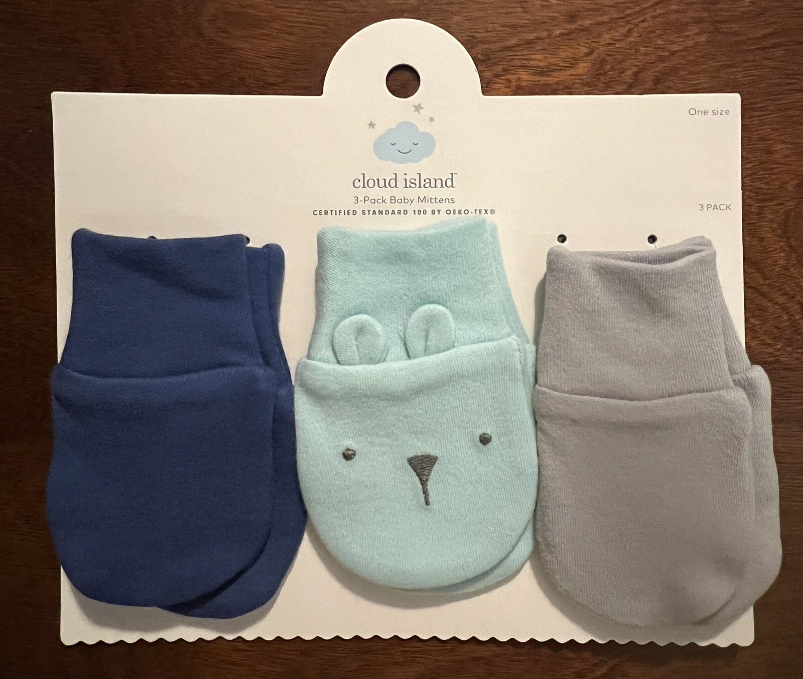 Cloud Island Baby Boys 3pk Basic Mittens - Blue/Gray