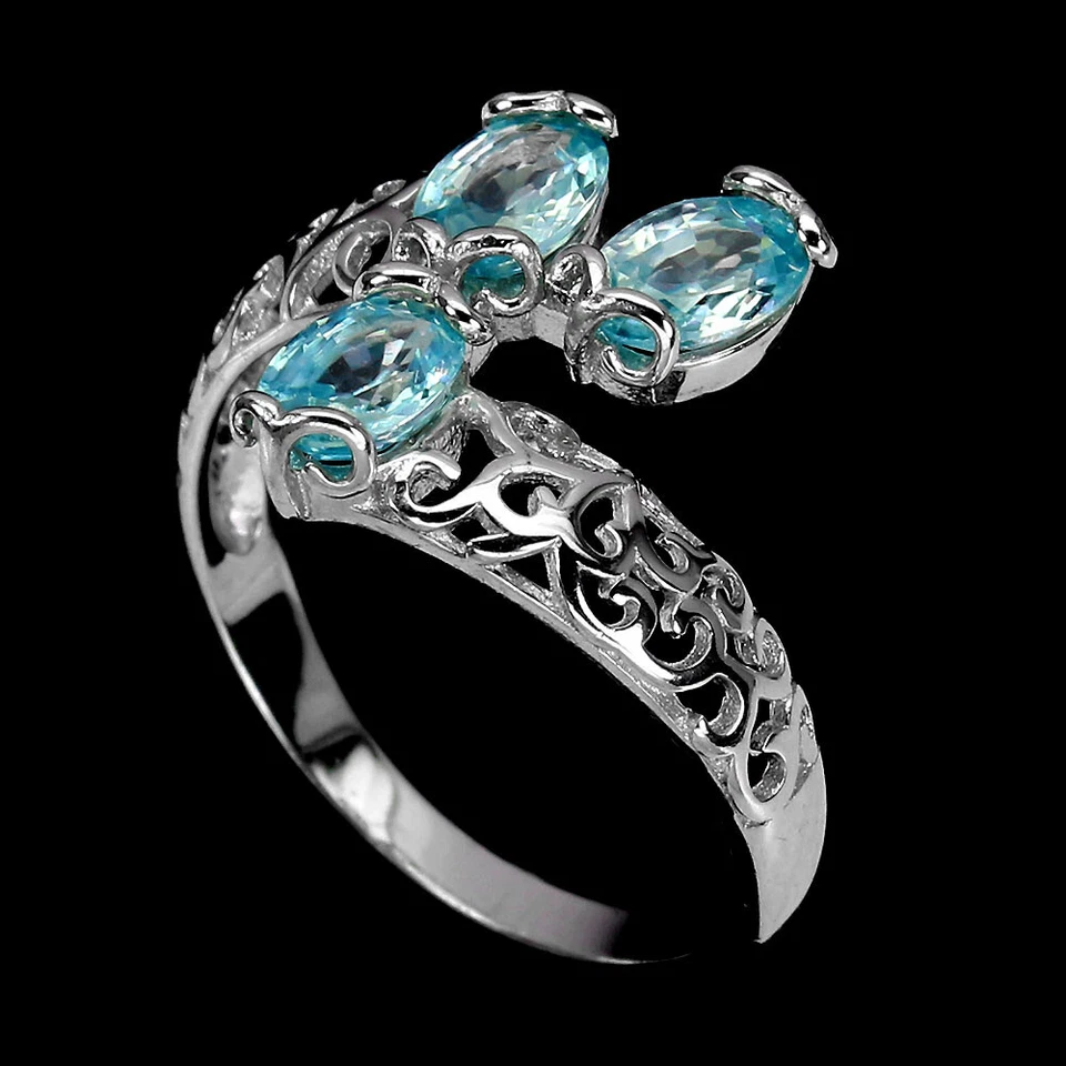 Anello In Argento Sterling 925 Ovale Con Zircone Blu Gemma 6x4mm Gioielleria 8.5 - Immagine 2 di 4