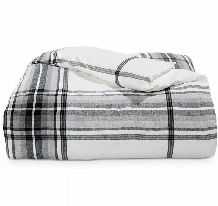 Funda nórdica F/Queen de lino a cuadros Hotel Collection + 2 soportes. fundas + almohada decorativa Foto 3 de 4