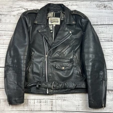 VTG Open Road Leather Jacket Classic Black Motorcycle Moto Biker XL Heavy Belted