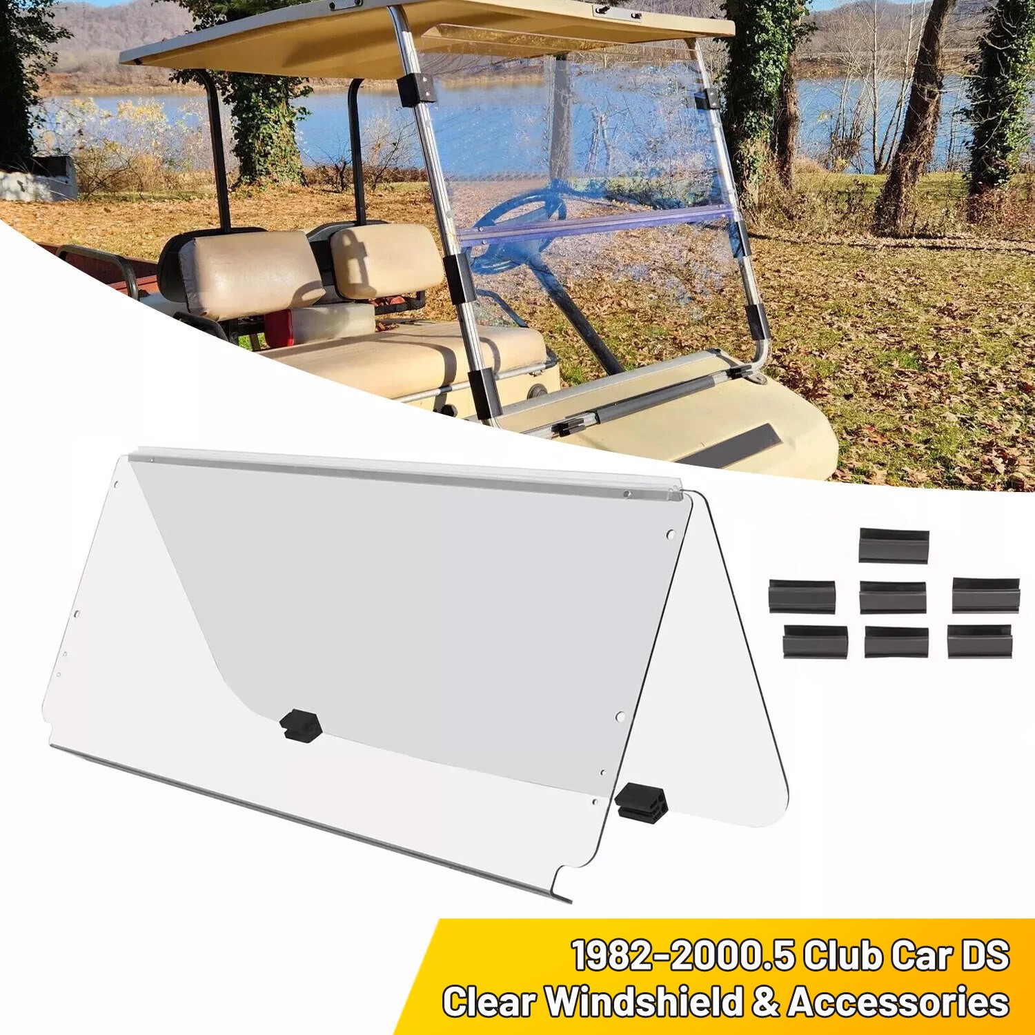 Folding Golf Cart PC Clear Windshield Windscreen For Club Ca
