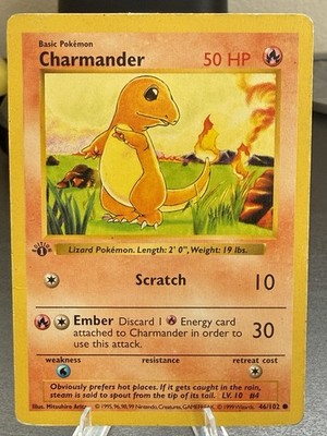 CHARMANDER Pokemon Card - WOTC 1st Edition Base Set Shadowless 46/102 Regular MP