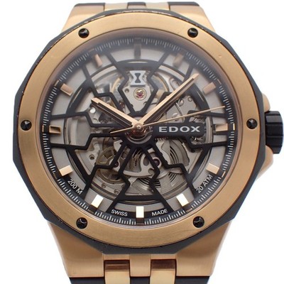 EDOX Delfin Mecano Automatik Herrenuhr Schwarz Skelett 200M Wasserdicht von Jap
