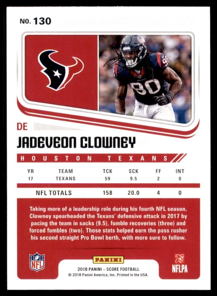 2018 Score - Jadeveon Clowney #130 - Image 2 of 2