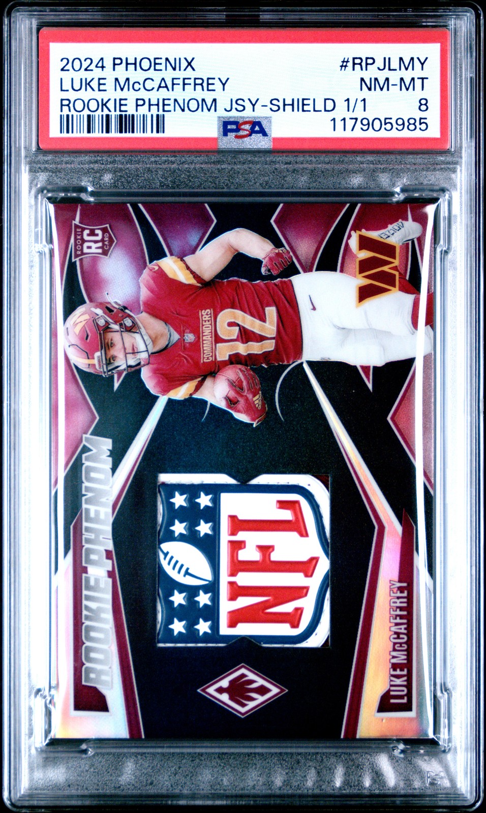 Luke McCaffrey Panini Phoenix Rookie Phenom Jersey #RPJLMY NFL Shield 1/1