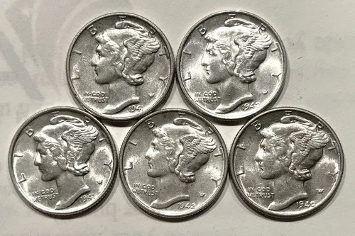AU Mercury Dime Lot Of 5