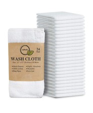 24 Pack 100 Cotton Washcloths, 12x12 Inch Soft Absorbent Face Towels, White