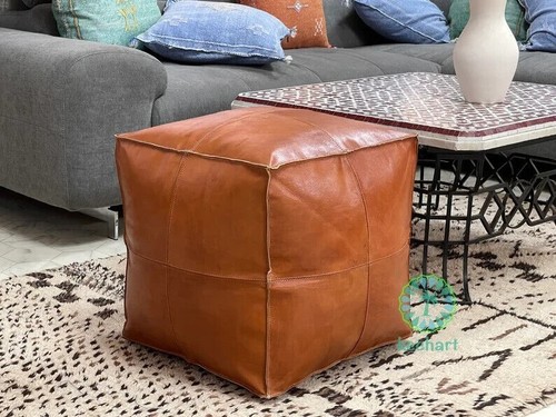 Footstool Aamazing New Unstuffed Boho 20'' Footrest Leather Pouffe Moroccan Best - Picture 6 of 6
