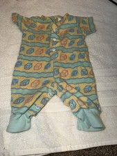 Vintage Cuties by Judy size newborn button up abc yellow blue pink romper baby
