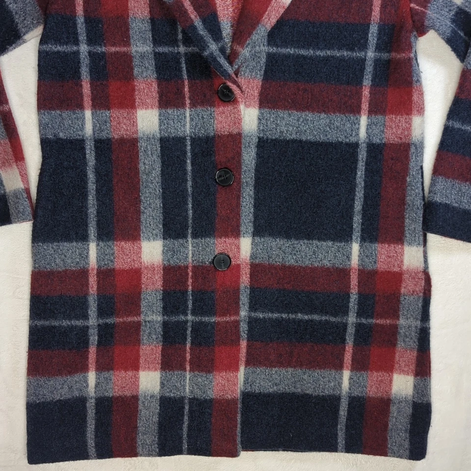 Blazer Tahari para mujer talla mediana gris/rojo/azul mezcla de lana a cuadros 3 botones Foto 2 de 4