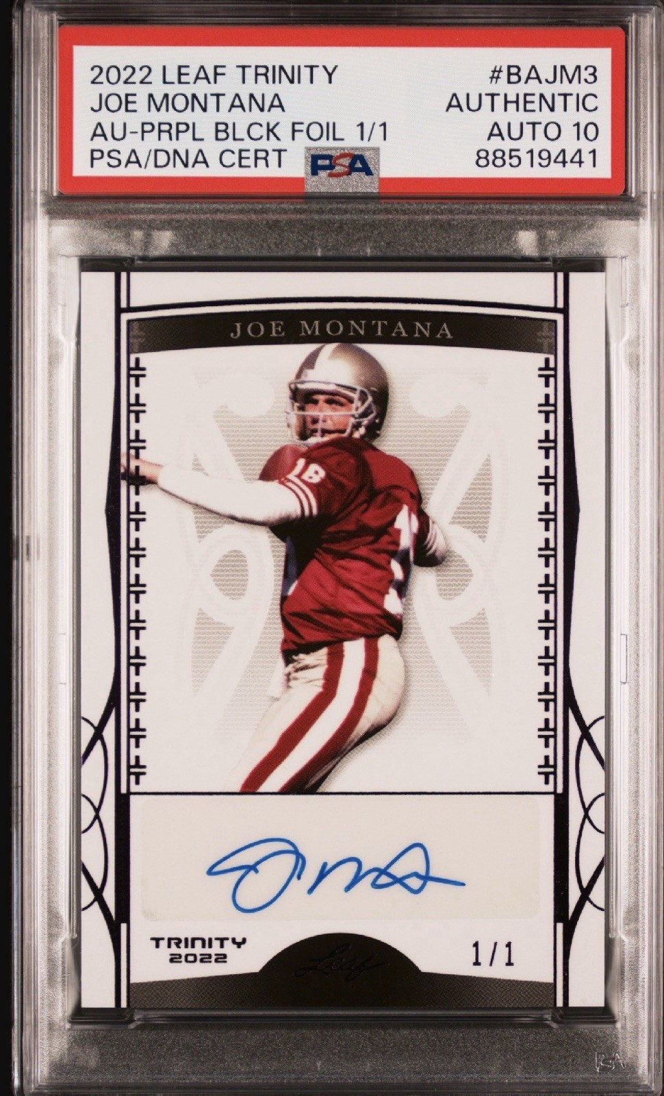 POP 1🔥2022 Leaf Trinity JOE MONTANA Purple Black Foil 1/1🔥AUTO 