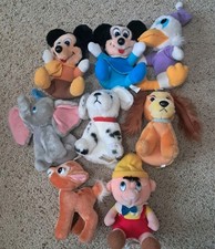 Vtg 1980s Disney Plush Lot Of 8 Mickey Minnie Dumbo Bambie Pinocchio Donald...