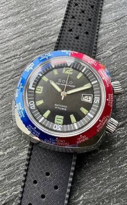 VINTAGE SOLO WORLD TIMER YACHTING HERREN ARMBANDUHR UM 1970 er - JUMBO - NEUWERTIG