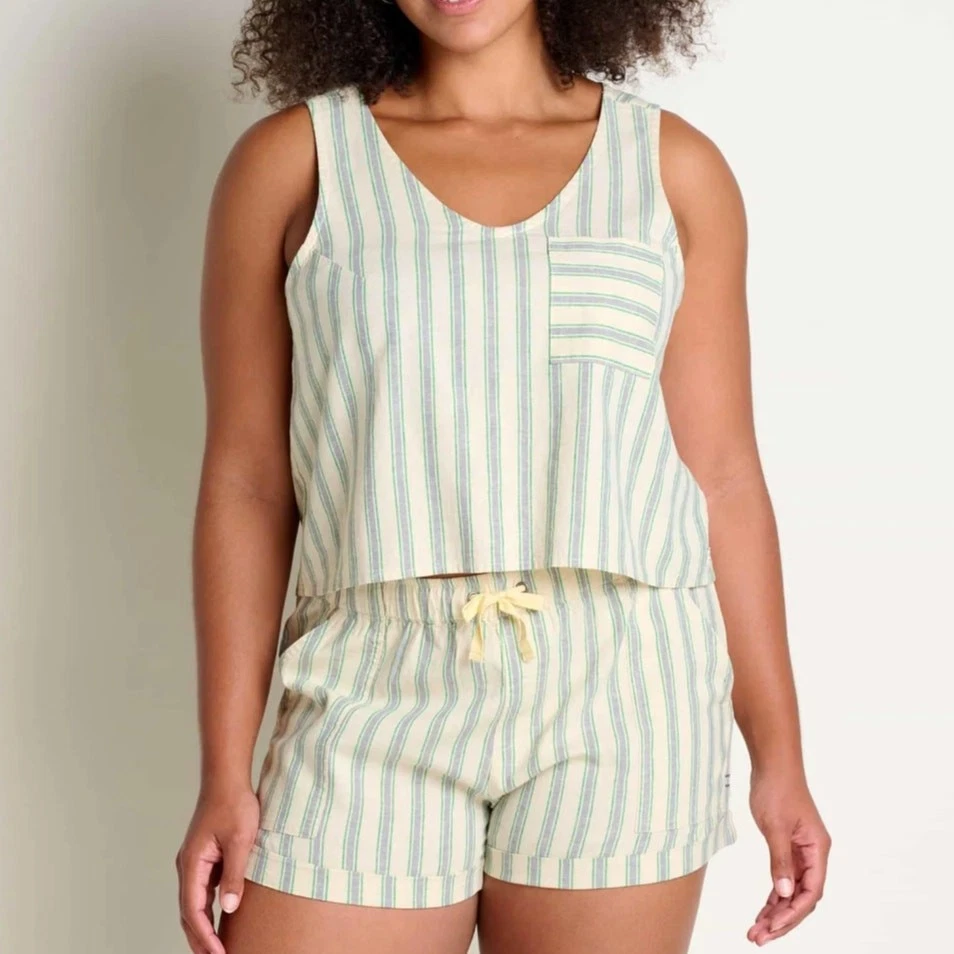 TOAD & CO Taj Hemp Shorts Barley Striped Cream Blue Green Sz L NWT {SS1}