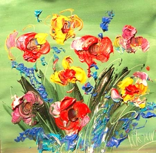 FLOWERS  MODERN ART   SIGNED CANVAS - STRETCHED painting original Y8E8F3R3R