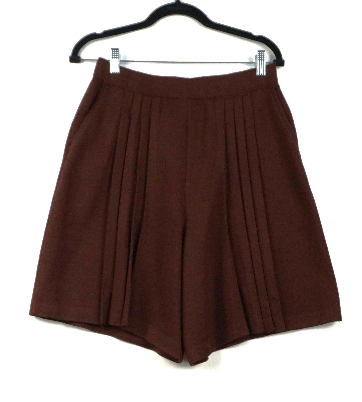 St John Collection Shorts Womens 10 Brown Knit Pleated Culottes Shorts Pocket