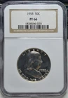 NGC PF 66 - 1958 P Proof Franklin Silver Half Dollar. Nice Mirrors. A1304.