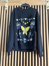 Vtg 90s Black Pastel Cute Floral Peacock Butterfly Graphic Sweatshirt Sz M Crew