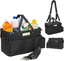 FifthStart Multipurpose Cleaning Caddy with Handle 9 Pockets (Black, Large)