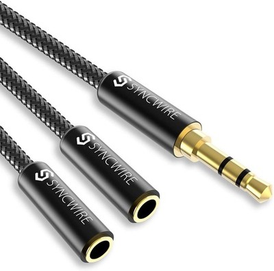 Syncwire Headphone Splitter, Nylon-Braided Extension Cable Audio Stereo Black 