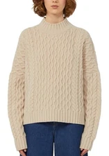 Weekend Max Mara Yard Wool Sweater Med Fisherman Cable Knit Mock Neck Beige $515
