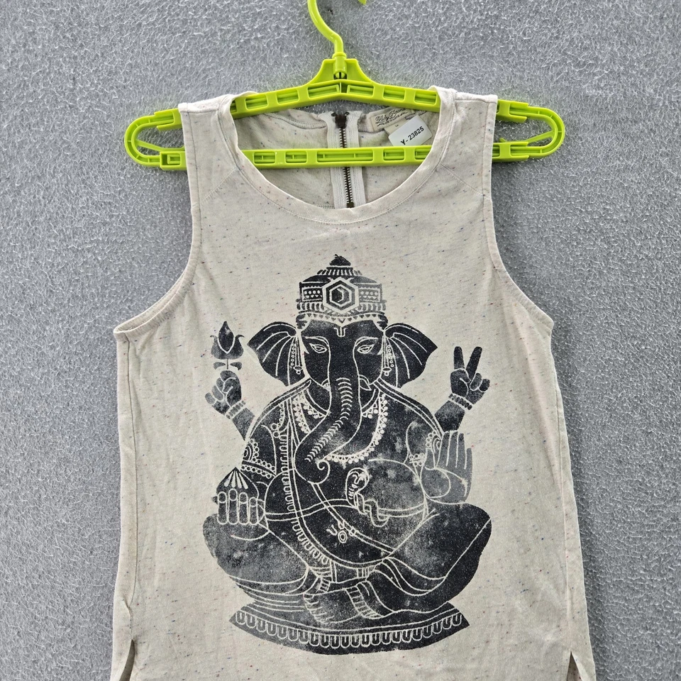 Camiseta sin mangas Lucky Brand para mujer M beige con cremallera estampado gráfico cuello redondo cremallera Foto 4 de 4