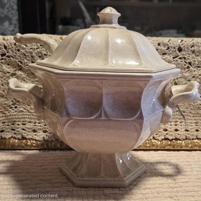 Hexagonal Ceramic Tureen with Lid, Ladle and Handles Decorative Serveware