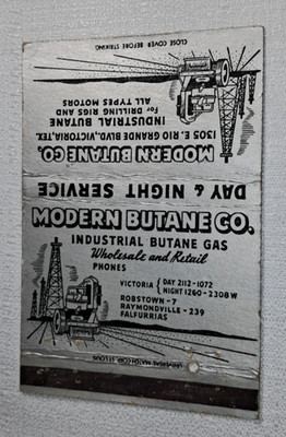 Modern Butane Co. Victoria Texas Vintage 40 Strike Matchbook Cover