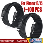 60W USB C to C Cable Fast Charge PD Nylon Cord 3/6/10FT for iPhone17 Samsung lot