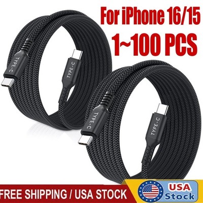 60W USB C to C Cable Fast Charge PD Nylon Cord 3/6/10FT for iPhone17 Samsung lot