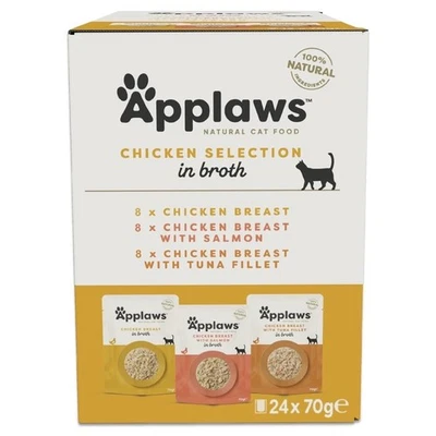 24 x 70g Applaws Natural Wet Cat Food Pouches Chicken Selection in Broth