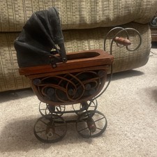 VTG Victorian Wicker Rattan Baby Doll Carriage Stroller Pram Buggy Decor 11.5  