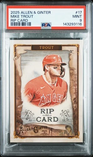 2025 TOPPS ALLEN & GINTER RIP CARDS #17 MIKE TROUT 85/199 PSA 9