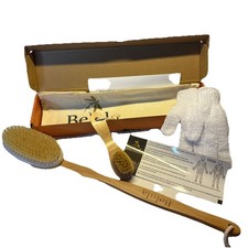 Belula Premium Dry Brushing Body Brush Set Boar Bristle W/Small Brush Bag NEW