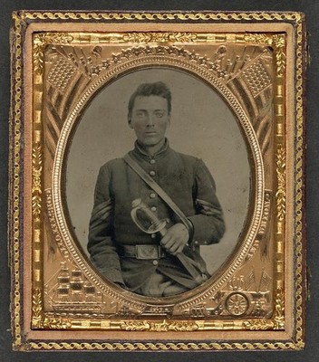 Photo:Unidentified Union Sergeant 1860s U.S. Model 1850 Officer Sword
