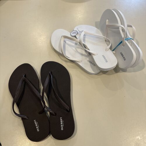 Lot Of Old Navy Women’s Flip Flops Size 8 & 9 White & Brown - Picture 1 of 10
