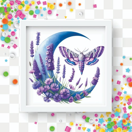 Lavender Moon and Moth UV DTF Transparent Sticker / Decal - Picture 4 of 6