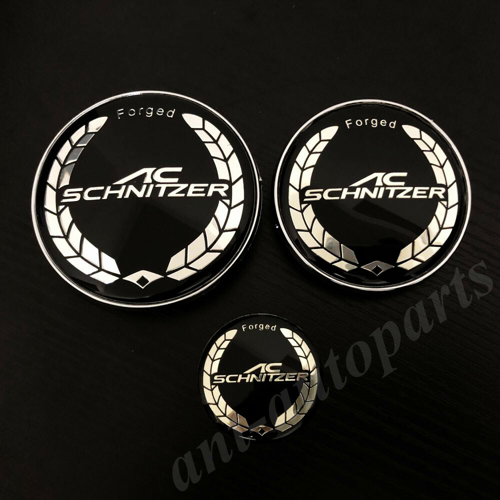 3pcs AC Schnitzer Logo Hood Trunk Steering Wheel Center Cap Emblem
