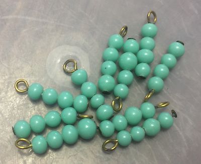 Vintage Japan Robbins Egg Blue Glass Multi Beaded Line Stick Brass Drops Lot