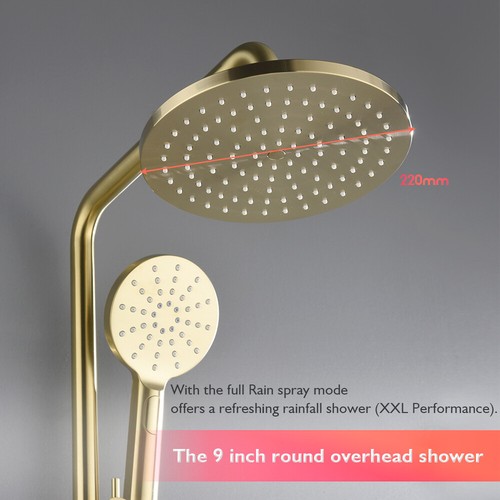 Decaura 9'' Rain Shower Head Set Brushed Gold Brass Gooseneck Shower Rail Combo - Picture 4 of 10