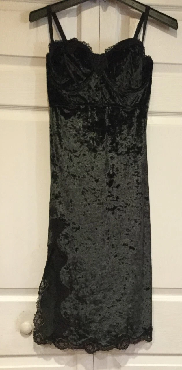 UNDERCOVER Nuovo VICTORIA'S SECRET nero senza spalline abito da notte PJ velluto spacco laterale 34B N7069