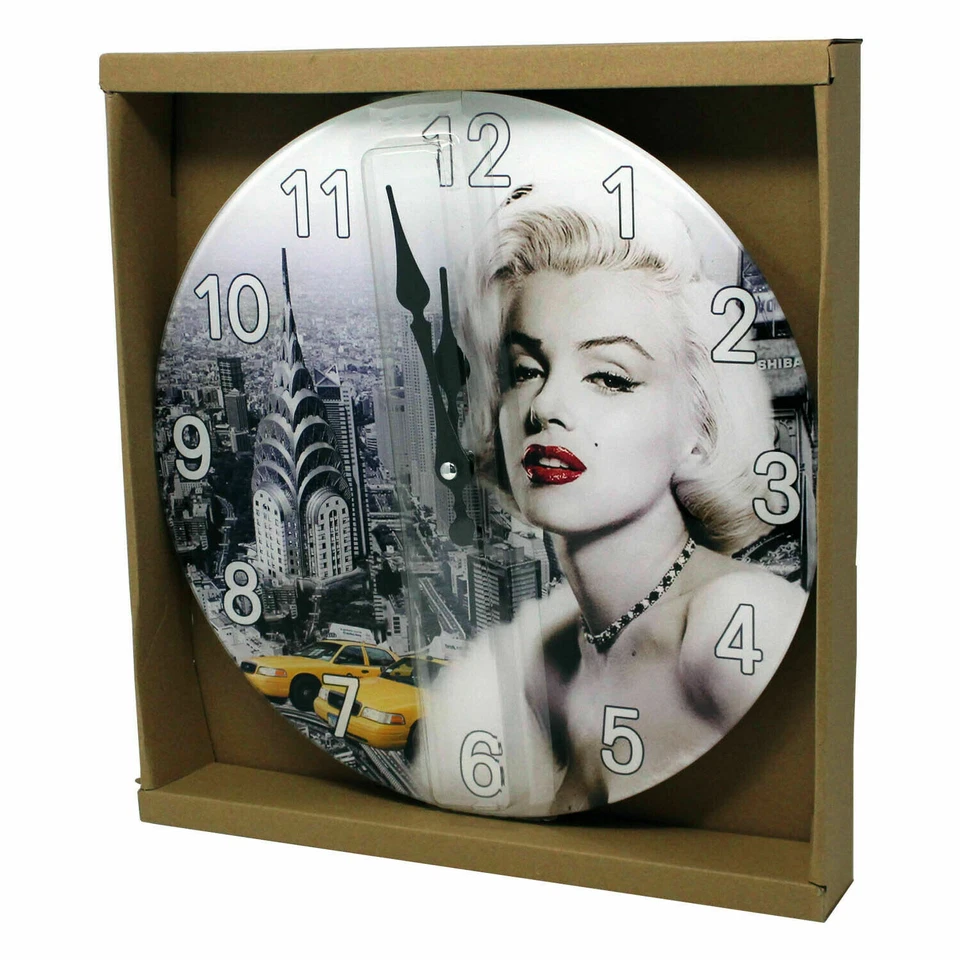 Marilyn Monroe Wall Clock 30cm Glass Battery operated New York Skyline W9714 - Image 2 of 4